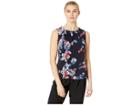 Tommy Hilfiger Floral Print Bead Neck Knit Top (midnight Multi) Women's Blouse