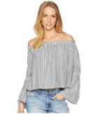 Bebe Off-the-shoulder Bell Sleeve (grey/white Stripe) Women's Clothing