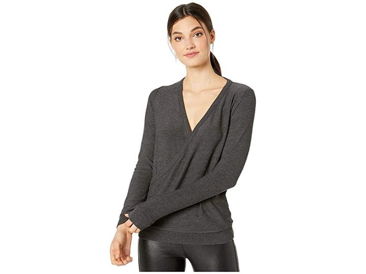 Chaser Cozy Knit Long Sleeve Surplice Pullover (black) Women's Clothing