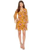 Xoxo Printed Harness Neck Dress (gold Multi) Women's Dress