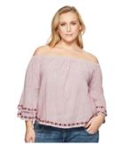 Lucky Brand Plus Size Embroidered Off The Shoulder Top (red Stripe) Women's Clothing