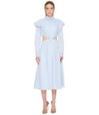 Prabal Gurung Stripe Cotton Cold Mid Long Sleeve Dress (light Blue/white) Women's Dress