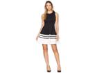 Calvin Klein Color Block Fit Flare W/ Piping Detail At Hem Cd8m12ut (black/cream) Women's Dress