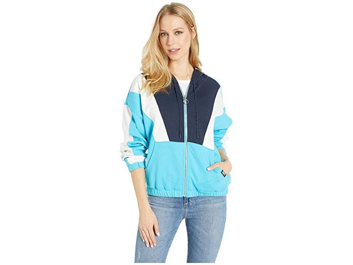Juicy Couture Nylon And Terry Mixed Track Jacket (electric Cloud) Women's Clothing