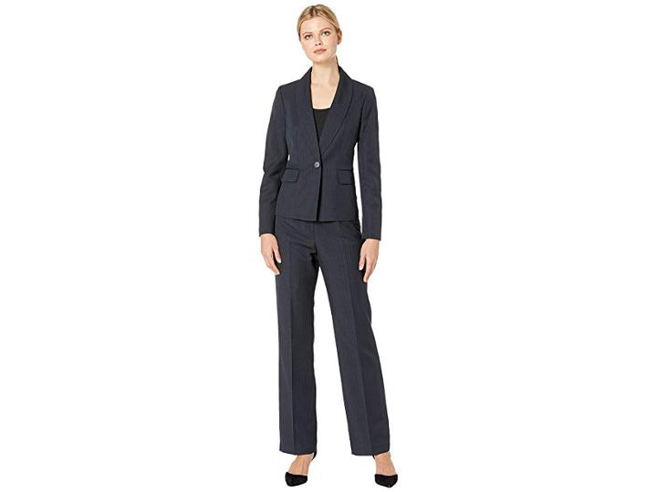 Le Suit One-button Shawl Collar Stripe Pants Suit (navy) Women's Suits Sets