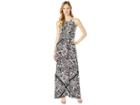 London Times Woodcut Floral Keyhole Halter (rose/black) Women's Dress