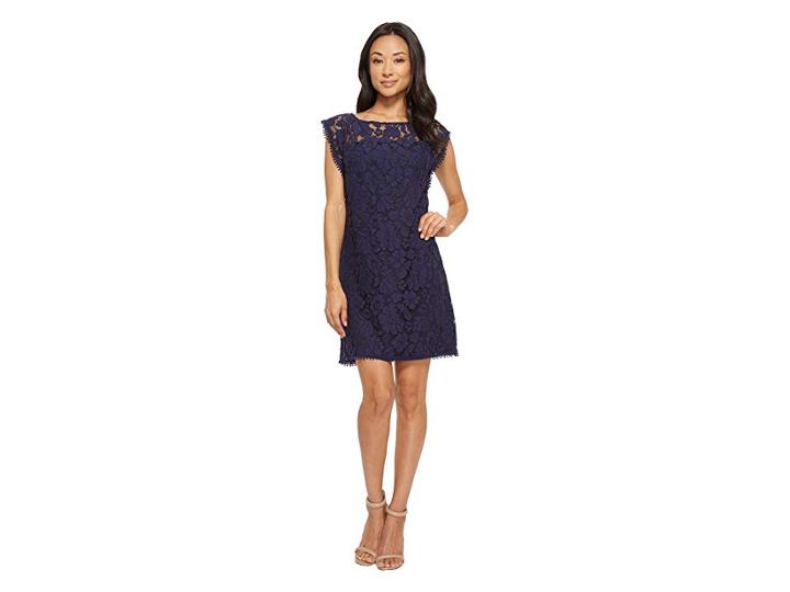 Vince Camuto Lace Dress With Shoulder Trim (navy) Women's Dress