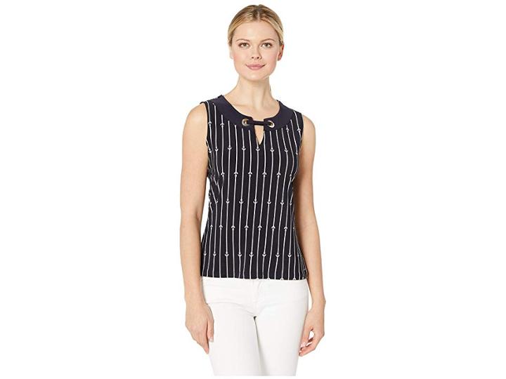 Tommy Hilfiger Anchor Drop Print Grommet Sleeveless Knit Top (midnight/ivory) Women's Clothing