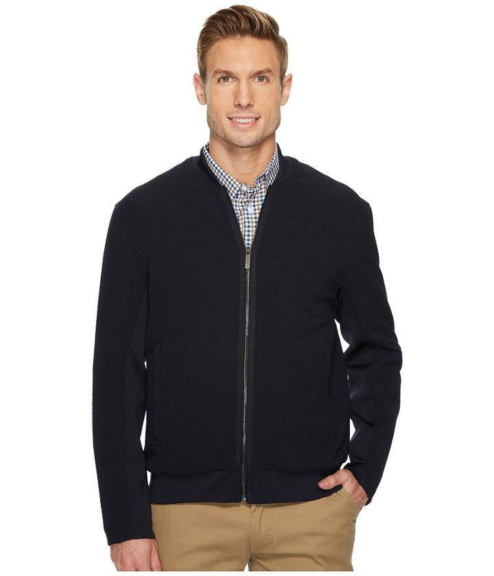 Perry Ellis Solid Ribbed Bomber Jacket (navy) Men's Coat