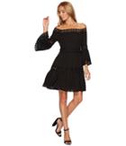 Romeo & Juliet Couture 3/4 Bell Sleeve Lace Trim Dress (black) Women's Clothing