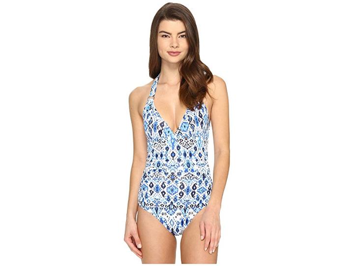 Tommy Bahama Ikat Empire Seam Halter One-piece (vivid Blue) Women's Swimsuits One Piece