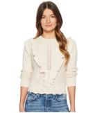 Rebecca Taylor Ruffled Cable Pullover (ecru) Women's Long Sleeve Pullover