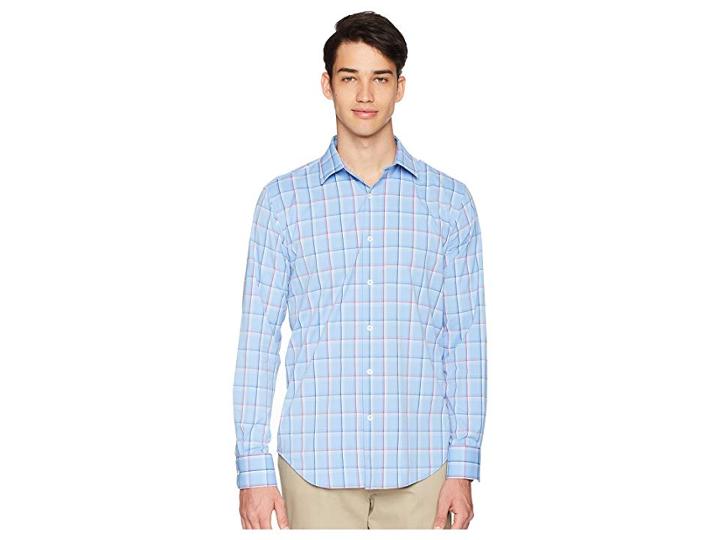 Bugatchi Shaped Fit Long Sleeve Woven Shirt (classic Blue) Men's Clothing
