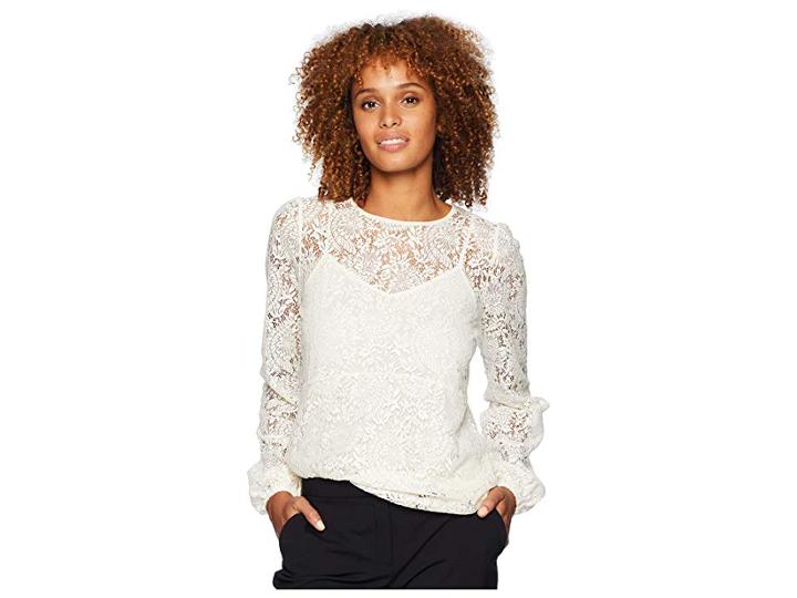 Michael Michael Kors Lace Waist Long Sleeve Top (bone) Women's Clothing