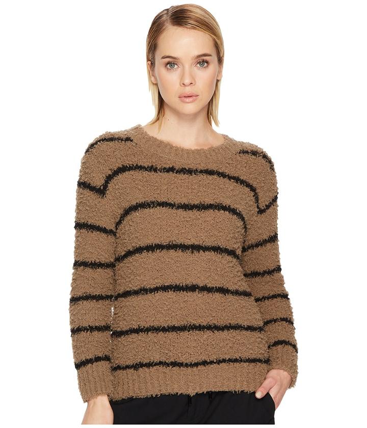 Vince Fuzzy Striped Crew (off-white/brown) Women's Clothing