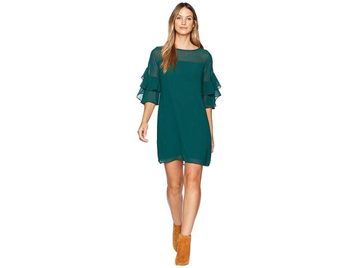 Vince Camuto Chiffon Ruffle Sleeve Shift (green) Women's Dress