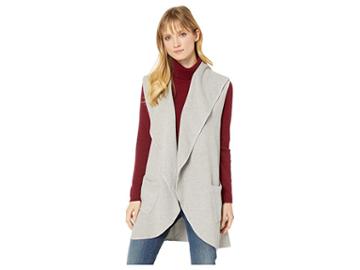 Mod-o-doc Birds Eye Sweater Draped Collar Long Vest (heather Grey) Women's Sweater