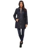 Via Spiga Crocodile Print Stand Collar Quilt Coat W/ Side Tabs (navy) Women's Coat