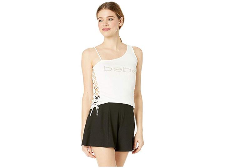 Bebe Asymmetrical Side Lace-up Tank (egret) Women's Clothing