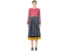 Red Valentino Ramage Roses Print Crepe De Chine And Crepe De Chine Dress (blue Multicolor) Women's Dress