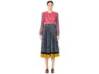 Red Valentino Ramage Roses Print Crepe De Chine And Crepe De Chine Dress (blue Multicolor) Women's Dress