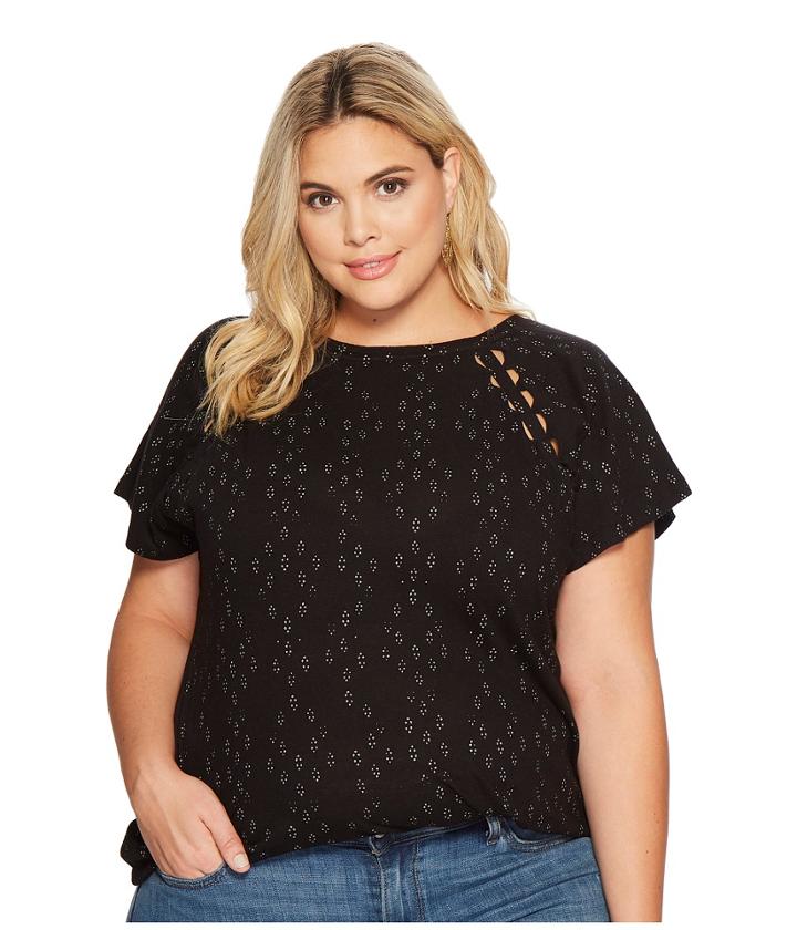 Lucky Brand Plus Size Cut Out Tee (lucky Black) Women's T Shirt