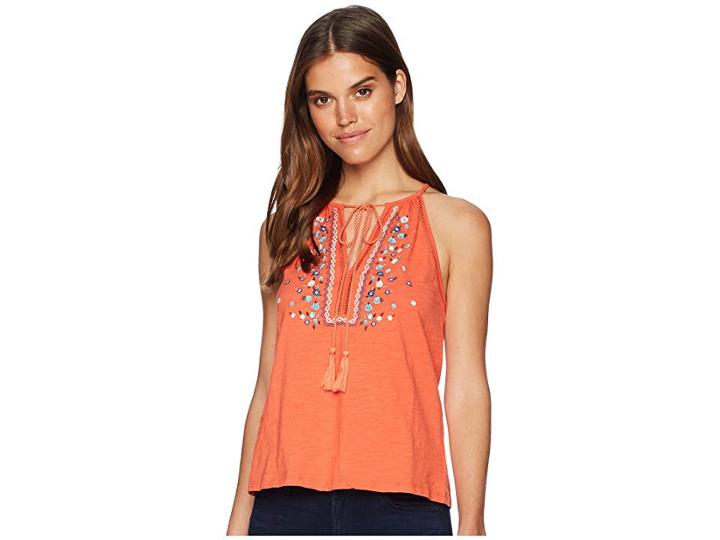 Miss Me Halter Floral Embroidered Top (red) Women's Clothing