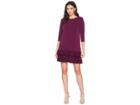 Eci Solid 3/4 Sleeve Moss Crepe Ruffle Hem Dress (purple) Women's Dress