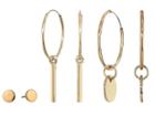 Steve Madden Polished Flat Stud And Bar Circle Charm Four Three-piece Earrings Set (rose Gold-tone) Earring