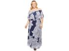 Donna Morgan Plus Size Printed Chiffon Off The Shoulder Maxi Dress (navy/lilac Multi) Women's Dress