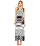 Calvin Klein Sleeveless Stripe Maxi Dress (black Combo) Women's Dress