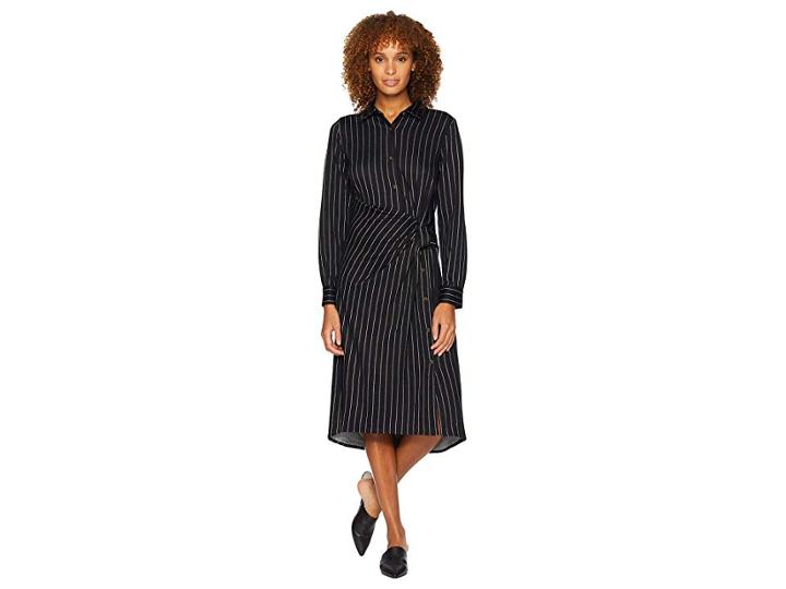 Catherine Catherine Malandrino Collared Front Knot Midi Dress (pinstripe) Women's Dress