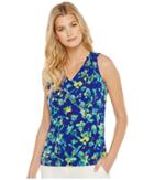 Ellen Tracy Gathered Shoulder Top (island Floral) Women's Clothing