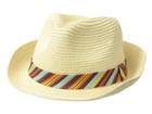 Cruel Straw Fedora W/ Stripe Pattern (beige) Fedora Hats