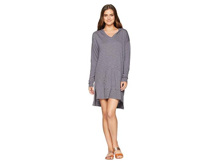 Mod-o-doc Slub Mini Stripe Drop Shoulder Hooded Tunic Cover-up (steel) Women's Blouse