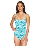 Tommy Bahama Among Frond Reversible Lace Back One-piece (ming Jade) Women's Swimsuits One Piece