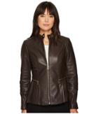 Ivanka Trump Leather Peplum W/ Side Zippers (brown) Women's Coat