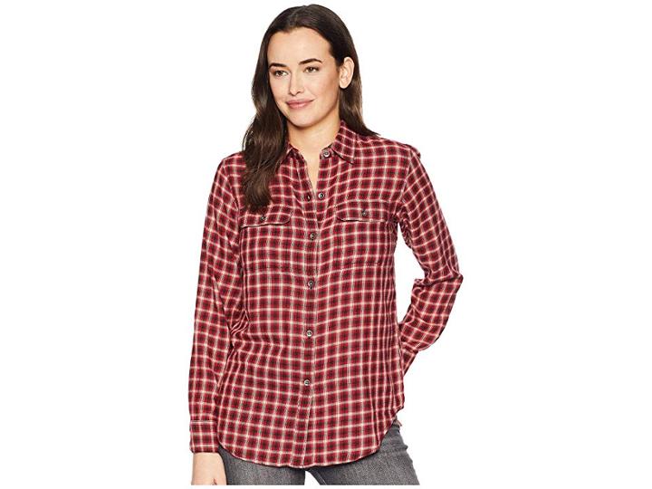 Chaps Yarn-dye Twill Long Sleeve Shirt (red Multi) Women's Clothing