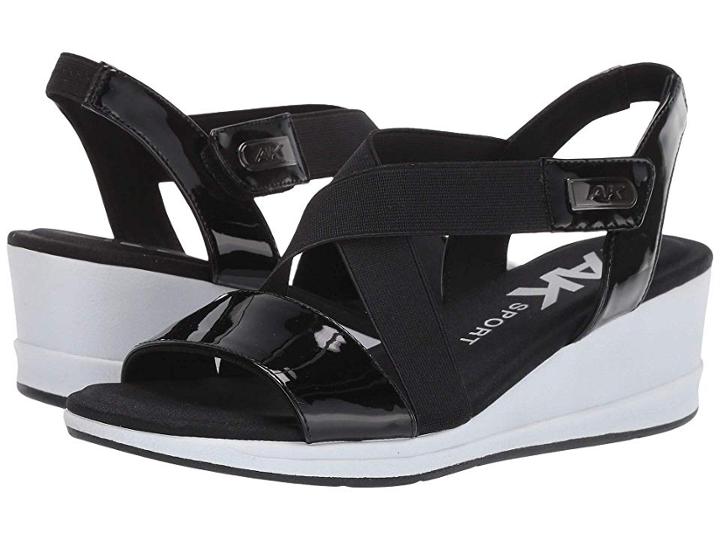 Anne Klein Sport Nessy Wedge Sandal (black Patent) Women's Shoes