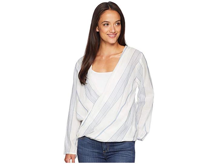 Dylan By True Grit Maddy Chambray Stripe Long Sleeve Wrap Blouse (white/chambray) Women's Blouse