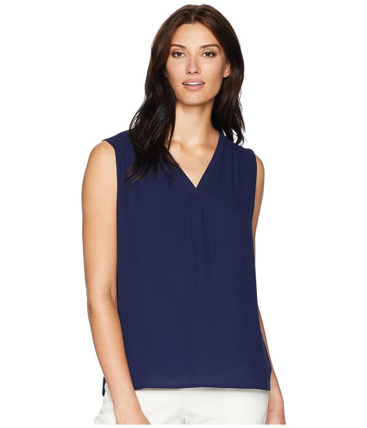 Anne Klein Single Pleat V-neck Sleeveless Blouse (eclipse) Women's Sleeveless