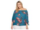 Kari Lyn Plus Size Reagan Off The Shoulder Floral Top (teal) Women's Clothing