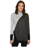 Vince Camuto Long Sleeve Color Blocked Turtleneck Tunic Sweater (medium Heather Grey) Women's Sweater