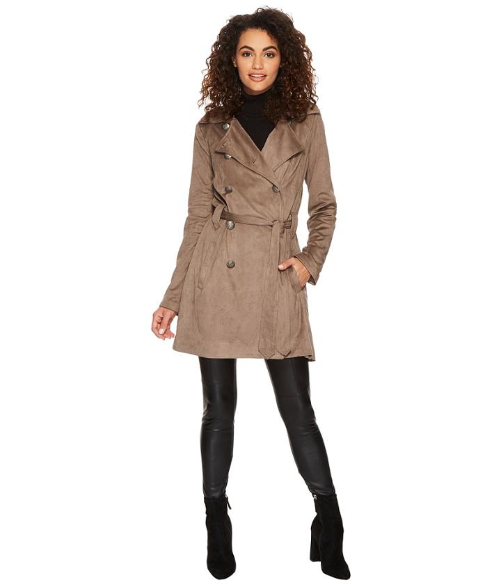 Jack By Bb Dakota Baldwin Faux Suede Belted Trench Coat (falcon Brown) Women's Coat