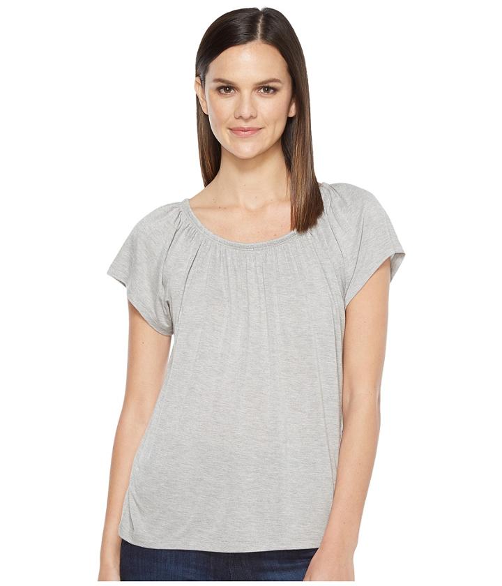 Lilla P Shirred Neck Top (pewter Heather) Women's Clothing
