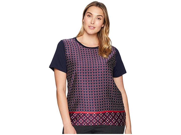 Lauren Ralph Lauren Plus Size Geometric-print T-shirt (navy) Women's T Shirt