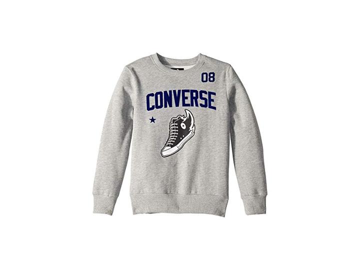 Converse Kids Chuck Graphic Crew Neck (big Kids) (dark Grey Heather) Boy's Clothing