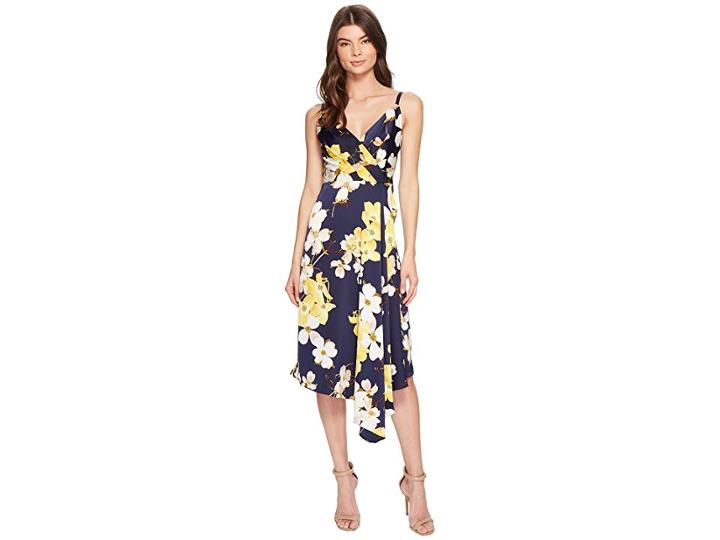 Maggy London Dogwood Blossom Draped Slip Dress (navy/yellow) Women's Dress