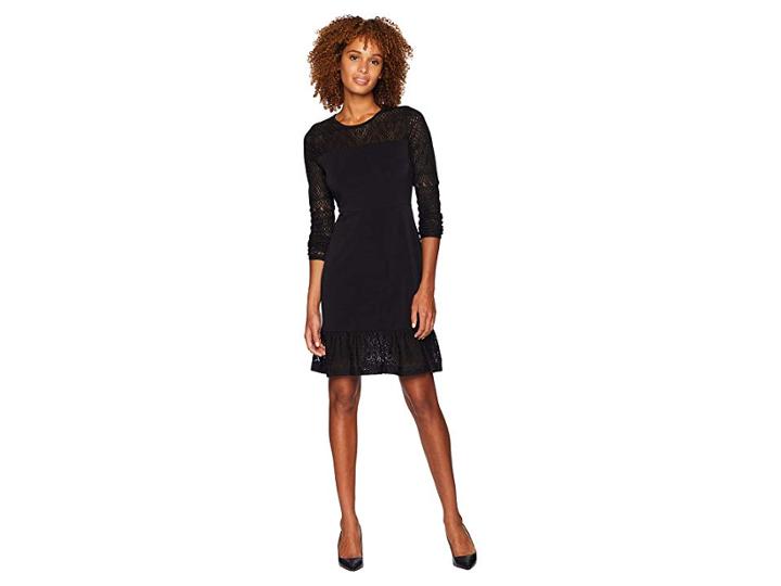 Michael Michael Kors Fabric Mix Long Sleeve Dress (black) Women's Dress