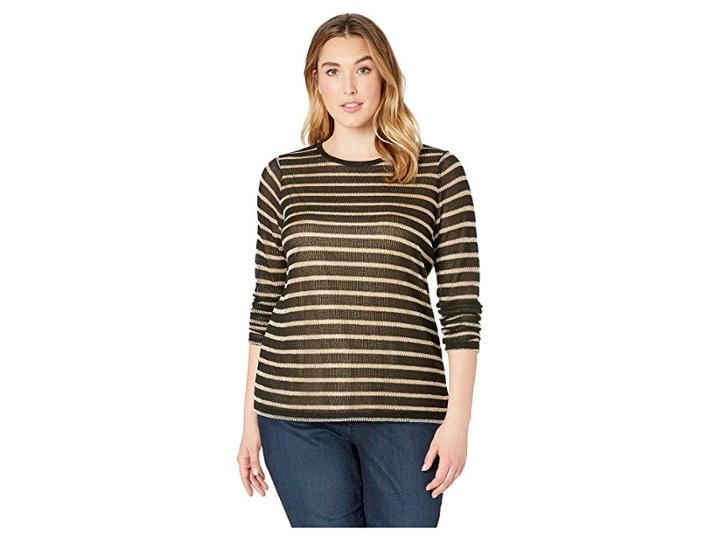 Michael Michael Kors Plus Size Long Sleeve Striped Top (black/gold) Women's Clothing